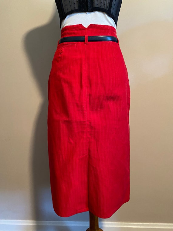 1980’s Red High Waist Corduroy Pencil Skirt - image 8