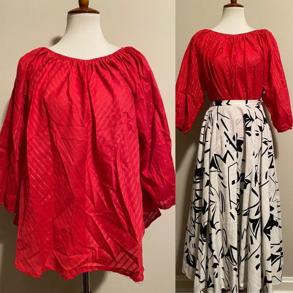 1970’s Red & Gold Lurex Peasant Blouse - image 1