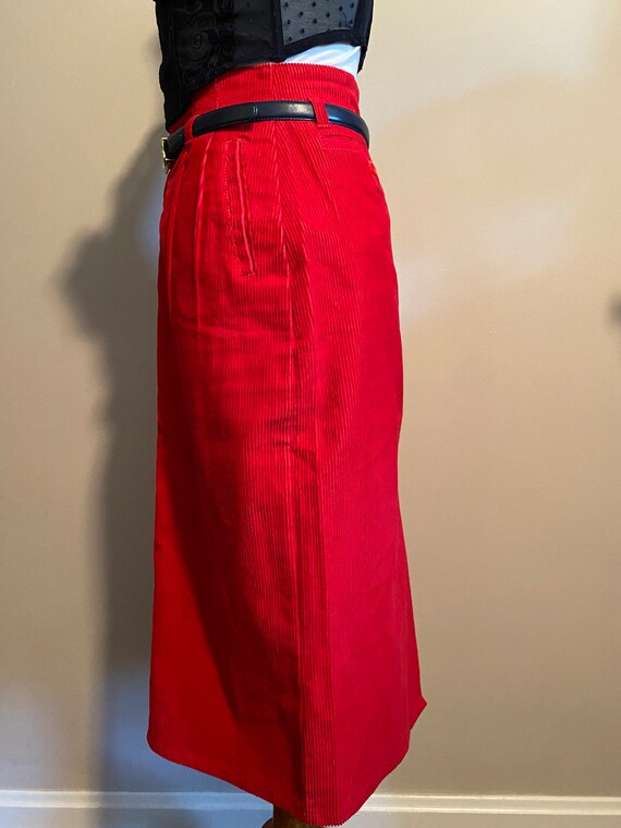 1980’s Red High Waist Corduroy Pencil Skirt - image 6