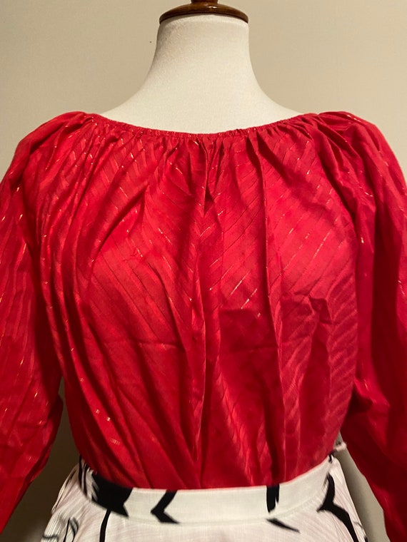 1970’s Red & Gold Lurex Peasant Blouse - image 8