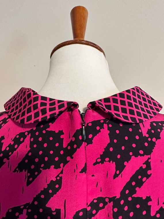 1980’s Bill Blass Silk Houndstooth Print Dress - image 9