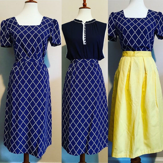 1980's Sasson Windowpane Print Matching Set - image 1