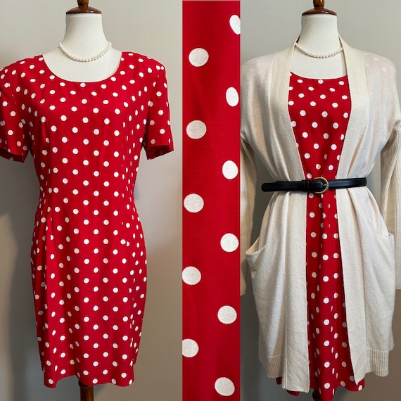 1990s Red White Polka Dot Shift Dress Etsy