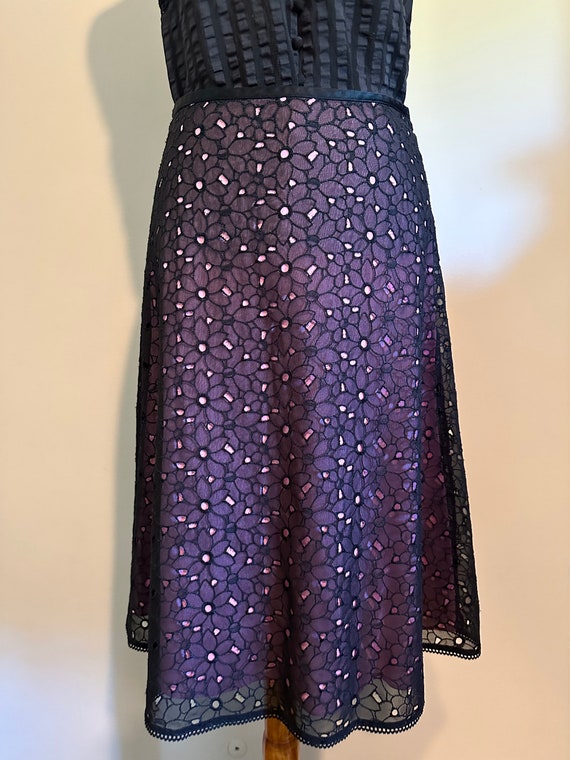 1980’s Sheer Black & Pink Floral Skirt - image 2