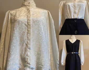 1980’s Satin Cream Abstract Print Blouse