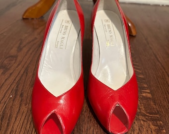 1980’s Red Leather Peep Toe Pumps