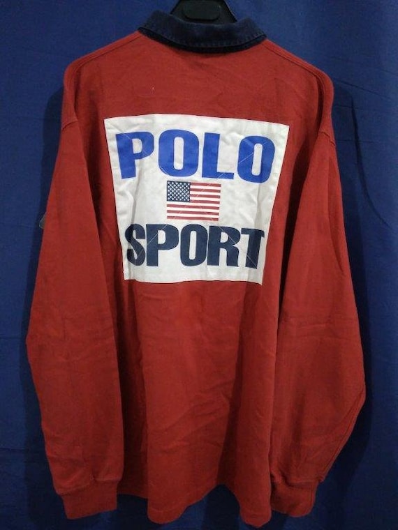 Vintage Polo Sport Big Logo USA Flag Polo Ralph La