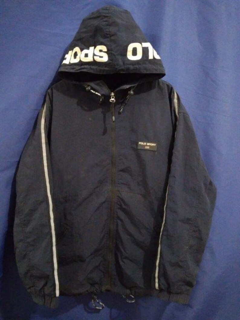 Vintage Polo Sport Black Nylon Hoodie Jacket Size L