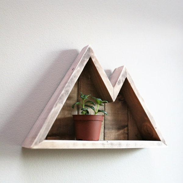 Geometric mountain shelf with wood backing #1 // rustic // Mountain wall Art // Shelf // mountain display // rustic wall decor