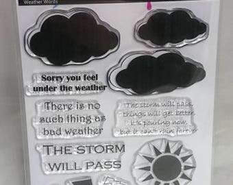 Weather words | A6 Stamp Set by Imagine Design Create for card making, stamping, art and craft projects | Clouds, Rain & Sunshine