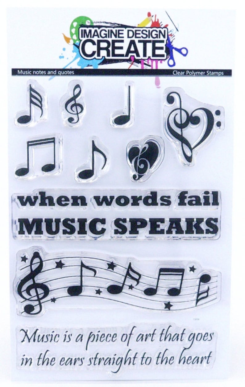 Music notes and quotes A6 Stamp Set by Imagine Design Create for stamping, cardmaking and papercrafts Musical, treble clef image 1