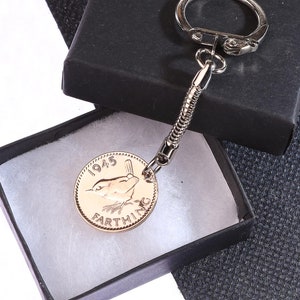 1945 80th birthday  farthing coin keyring- pre decimal