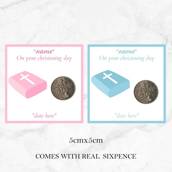 personalised christening lucky sixpence token gift - gift for boy or girl - bible design