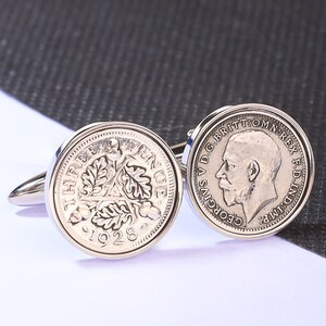 Silver Threepence  Coin Cufflinks - Choice of date - Velvet Pouch