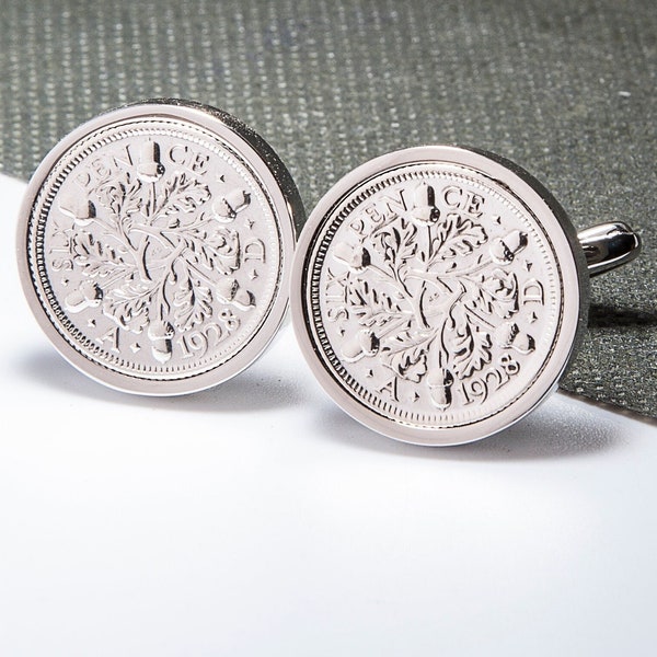 Lucky sixpence cufflinks - silver plated - choice of year 1928-1967- Velvet Gift Pouch