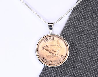 Birthday gift farthing pendant  - 1916-1956 Choose Your Metal/ Box Colour- Britannia 1916 -1936/wren design 1937-1956