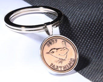farthing coin keyring  - wren 1937-1956 - birthday gift