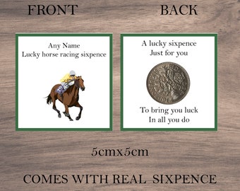 personalised lucky sixpence horse racing good luck token novelty gift