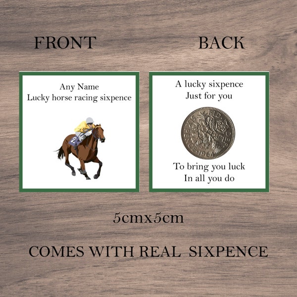 personalised lucky sixpence horse racing good luck token novelty gift