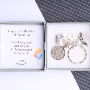 Cadeau personnalisé du 40e anniversaire porte-clés chanceux de six pence - choix de charmes - cadeau pour lui * porte-clés *
