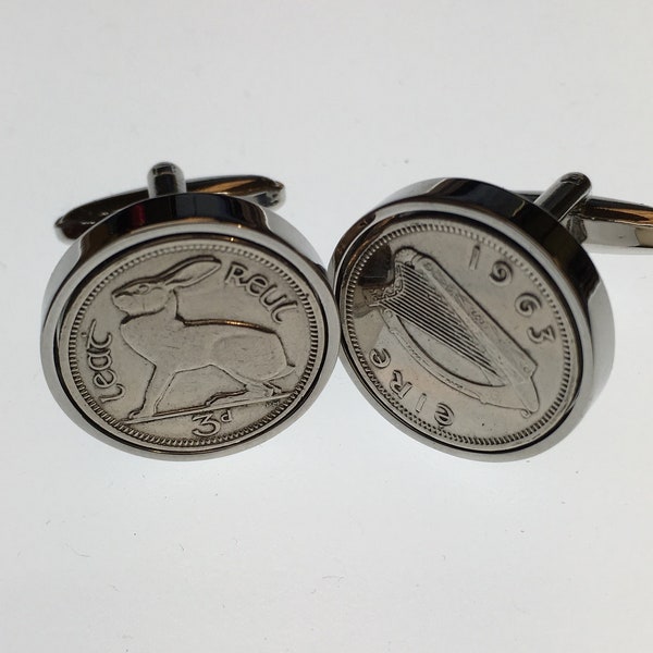 Irish 3d coin cufflinks - Dates 1928-1968-Velvet Pouch