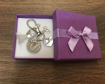 Flowergirl Personalised Sixpence Wedding Favour Gift Bridesmaid Purple Heart