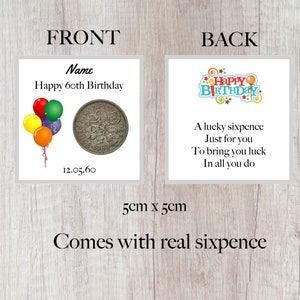 personalised lucky sixpence 60th birthday token - gift - balloon design