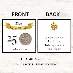 personalised lucky sixpence 25th birthday token - gift - banner design