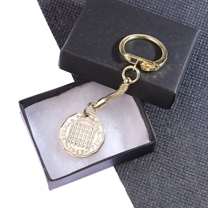 60th birthday gift 1965 Polished Brass Threepence keyring