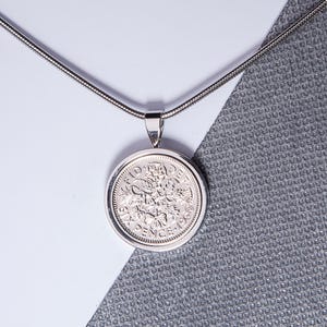 1960 65th birthday Lucky sixpence coin pendant necklace - choose your metal colour and box colour