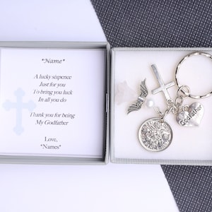 Personalised Godfather thank you gift sixpence keyring keepsake