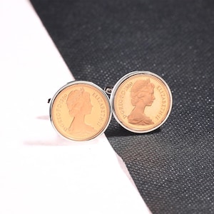 1980 one penny coin cufflinks - 45th birthday gift -Choose Your Surround Colour-Heads &  Heads