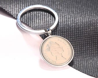 1986年40周年記念 5ペンス硬貨 高級キーホルダー - 金属とボックスの色をお選びください