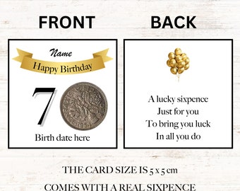 personalised lucky sixpence 70th birthday token - gift - banner design 1954