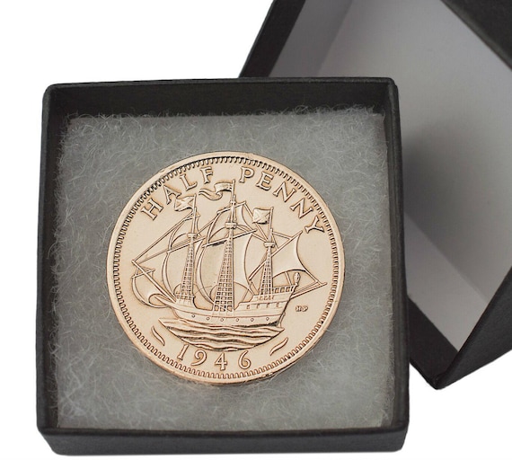 80th birthday gift 1946 Polished Halfpenny Polished Coin
