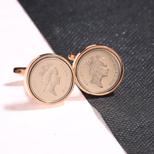 five pence coin cufflinks choice of date 1990-2010 VELVET POUCH image 4