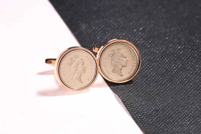 five pence coin cufflinks choice of date 1990-2010 VELVET POUCH image 4