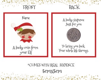 1x Personalised lucky sixpence Elf coin - boy or girl - Christmas box filler - stocking filler - gift for boy/girl