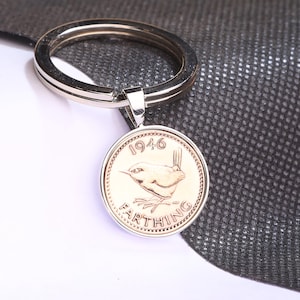 80th birthday gift farthing keyring 1946  -Wren Design