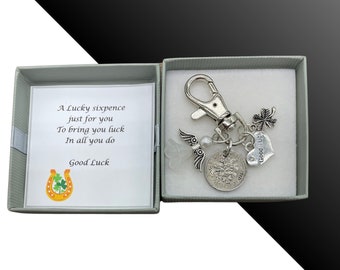 Lucky sixpence good luck charm keyring gift