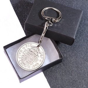 1955 70th birthday Half Crown coin keyring- pre decimal