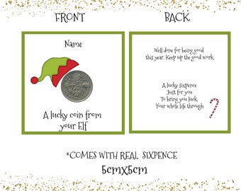 Personalised lucky sixpence Elf coin - Christmas box filler - stocking filler - gift for boy/girl