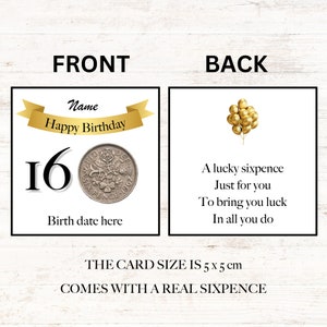 personalised lucky sixpence 16th birthday token - gift - banner design