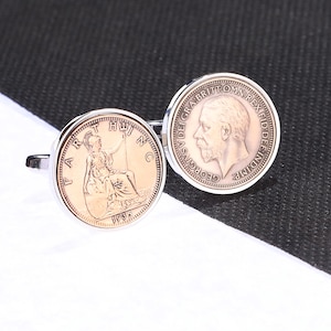 90th birthday 1935 Farthing Coin Cufflinks - Choose your Metal Colour-Chrome Box or Velvet Pouch