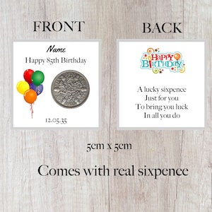 personalised lucky sixpence 85th birthday token - gift - balloon design