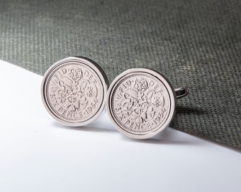 1964 60th Birthday Lucky Sixpence Coin Cufflinks - Gift/Anniversary - choose your surround colour TAILS AND TAILS