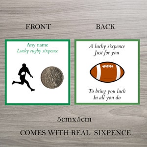gepersonaliseerd gelukscadeau zes pence rugby geluk token