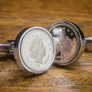 five pence coin cufflinks choice of date 1990-2010 VELVET POUCH image 5