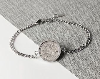 1928-1967 Bransoletka łańcuszkowa Sixpence - Prezent dla niej - Wybierz swój rok