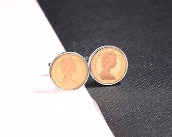 1981 one penny coin cufflinks - 45th birthday gift -Choose Your Surround Colour-HEADS & HEADS